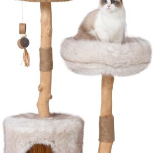 44-inch Natural Branch Cat Tower, Tall Multi-Level Cat Tree