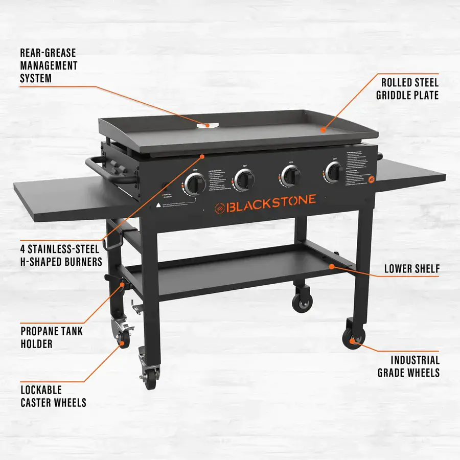 4-Burner 36″ Griddle Cooking Station with Side Shelves