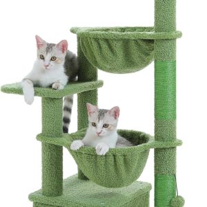 Modern Cat Tree for Large Cats, Wood Cat Tower for Indoor Cats, Real Branch Luxury Cat Furniture with Super Large Cozy Condo and Hammock & Scratching Post, Top Basket, White