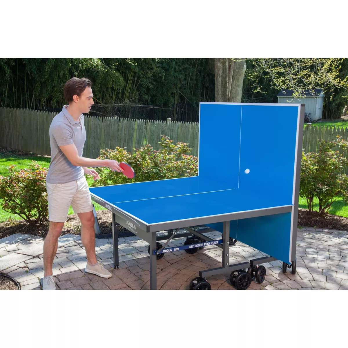 Outdoor Table Tennis Table with Weatherproof Net, 9 5 ft, Foldable, Aluminum Surface