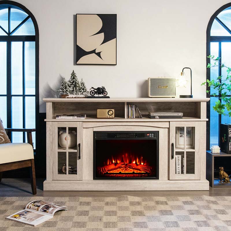 58″ TV Console with 23″ Fireplace Insert, Fireplace TV Stand for TVs up to 65 Inches, 1400W Electric Fireplace Heater
