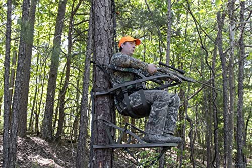 SD Climbing Treestand Lightweight Aluminum, Foam Padded Seat, 300 lbs Capacity, Includes Safety Harness