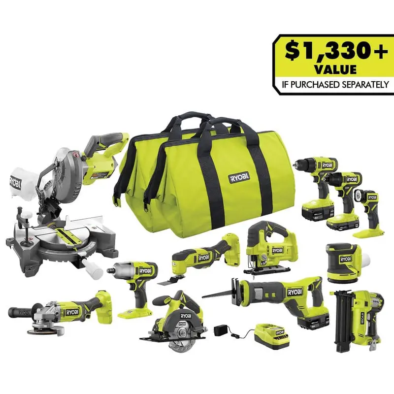 RYOBI ONE+ 18V 12-Tool Combo Kit With 1.5 Ah And 4.0 Ah Batteries And Charger – PCL2200K3N