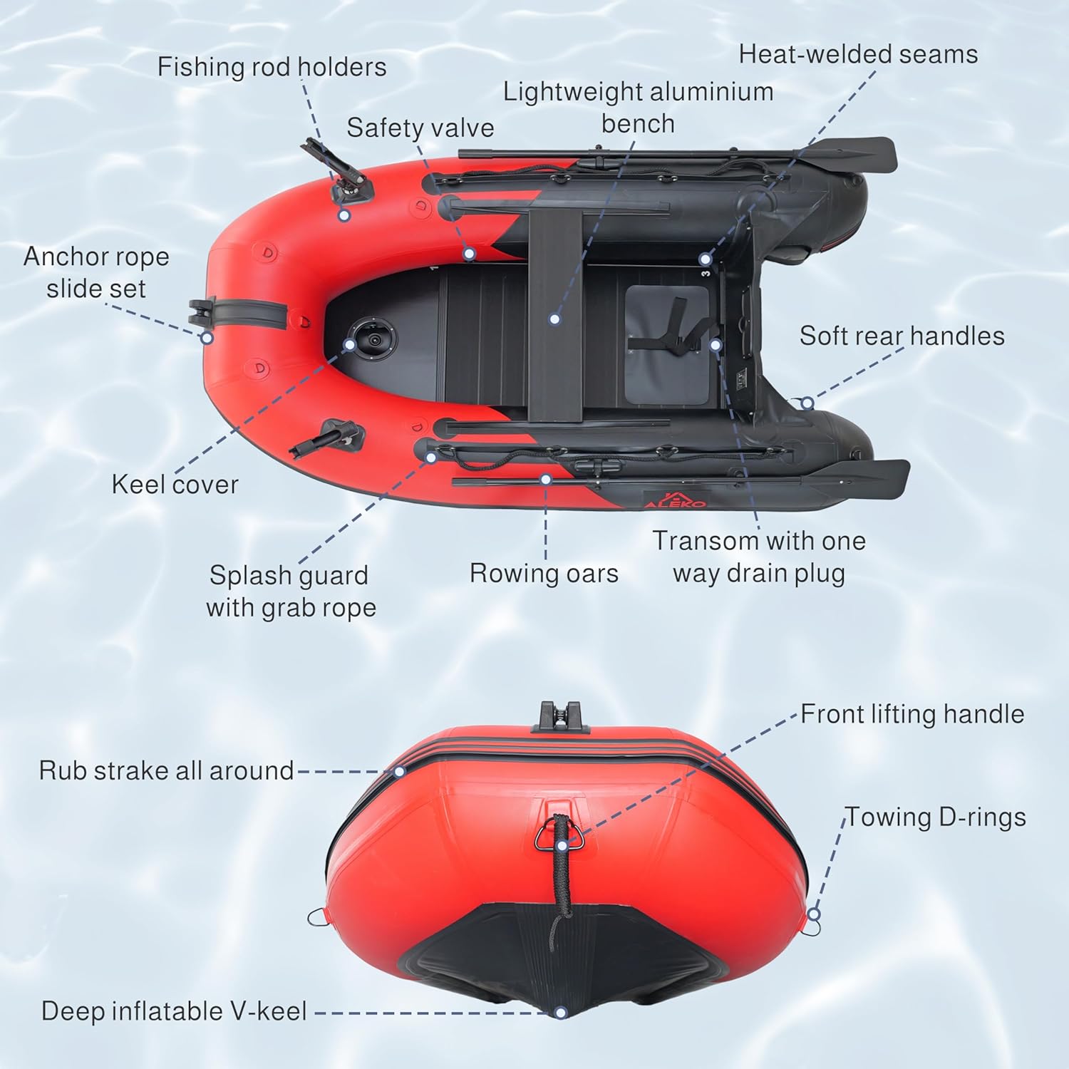 Inflatable Boat| Yacht Dinghy Tender Raft| Multi Person Fishing Boat| Aluminum Floor Oars| Fishing Rod Holders| Heavy-Duty PVC| 2024 Model