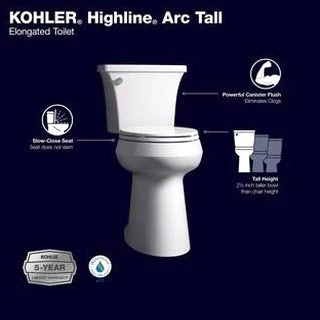 KOHLER Highline Arc Extra Tall 2-Piece Elongated Toilet, White, 1.28 GPF – 78305-0