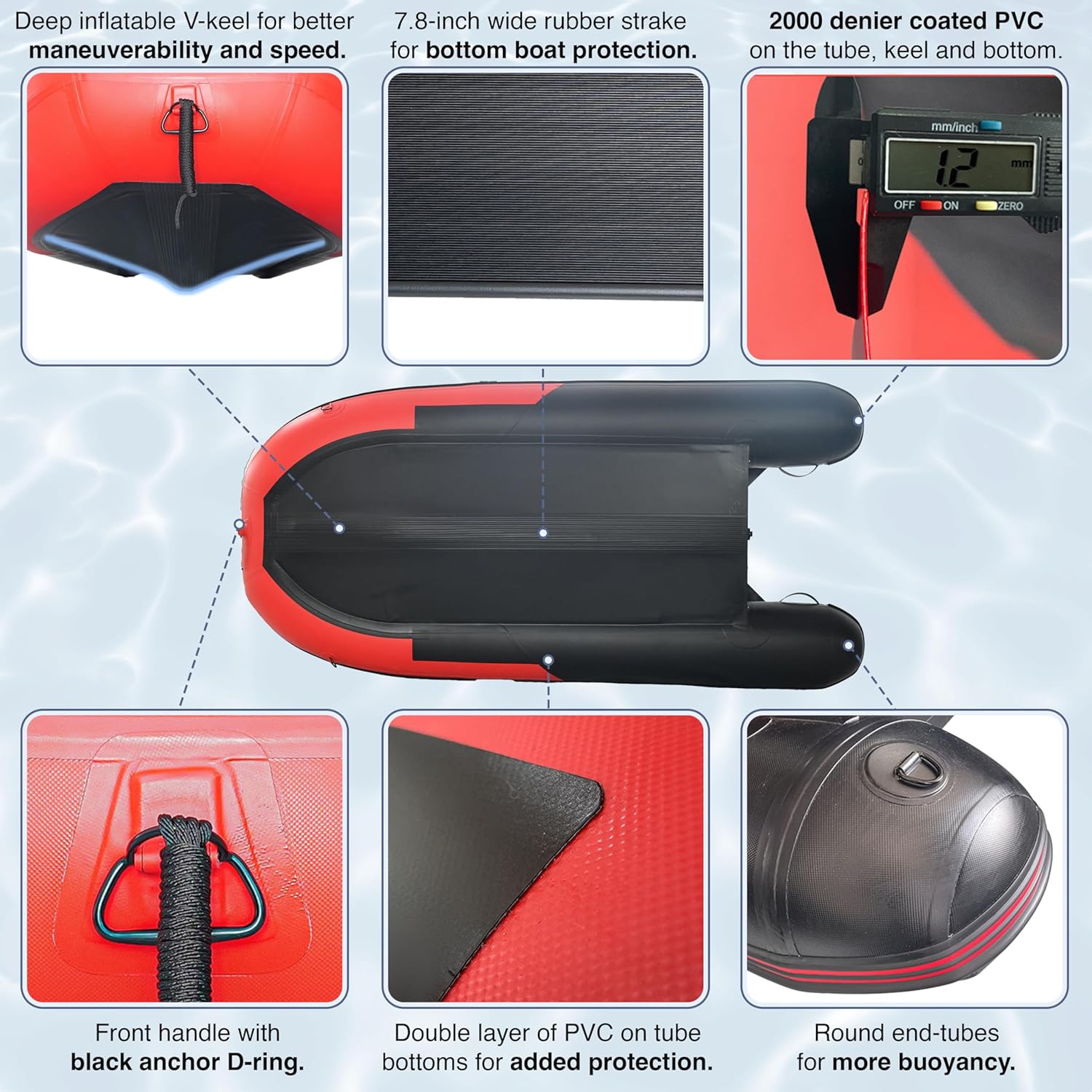 Inflatable Boat| Yacht Dinghy Tender Raft| Multi Person Fishing Boat| Aluminum Floor Oars| Fishing Rod Holders| Heavy-Duty PVC| 2024 Model