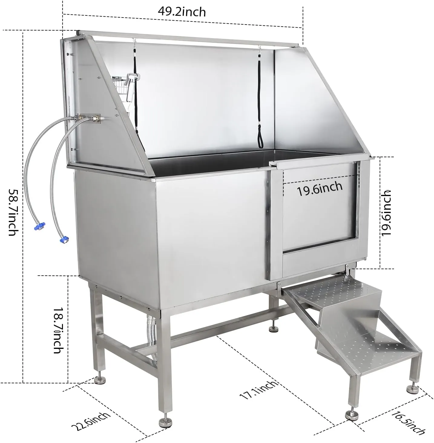 50″ Dog Wash Bathtub, Pet Wash Station, Professional Stainless Steel Dog Grooming Tub with Ramp, Faucet, Sprayer, Drain Kit, Right Door