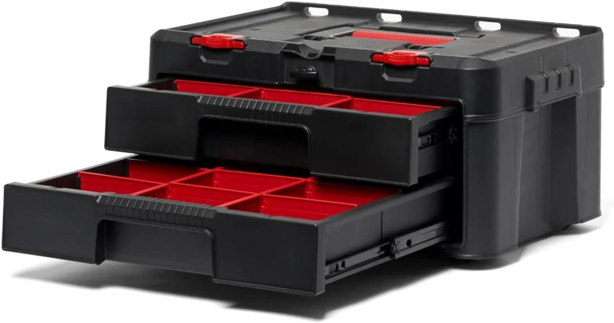 Keter Rolling Tool Box System, 3 Piece, Black/Red – 3 Piece Resin Modular Toolbox System