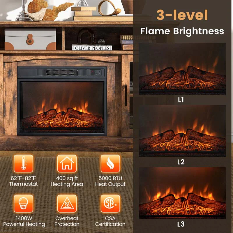 58″ TV Console with 23″ Fireplace Insert, Fireplace TV Stand for TVs up to 65 Inches, 1400W Electric Fireplace Heater
