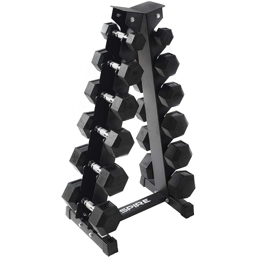 210 lb. (5-30 lb.) Rubber Dumbbell Set with 6 pair Vertical Rack