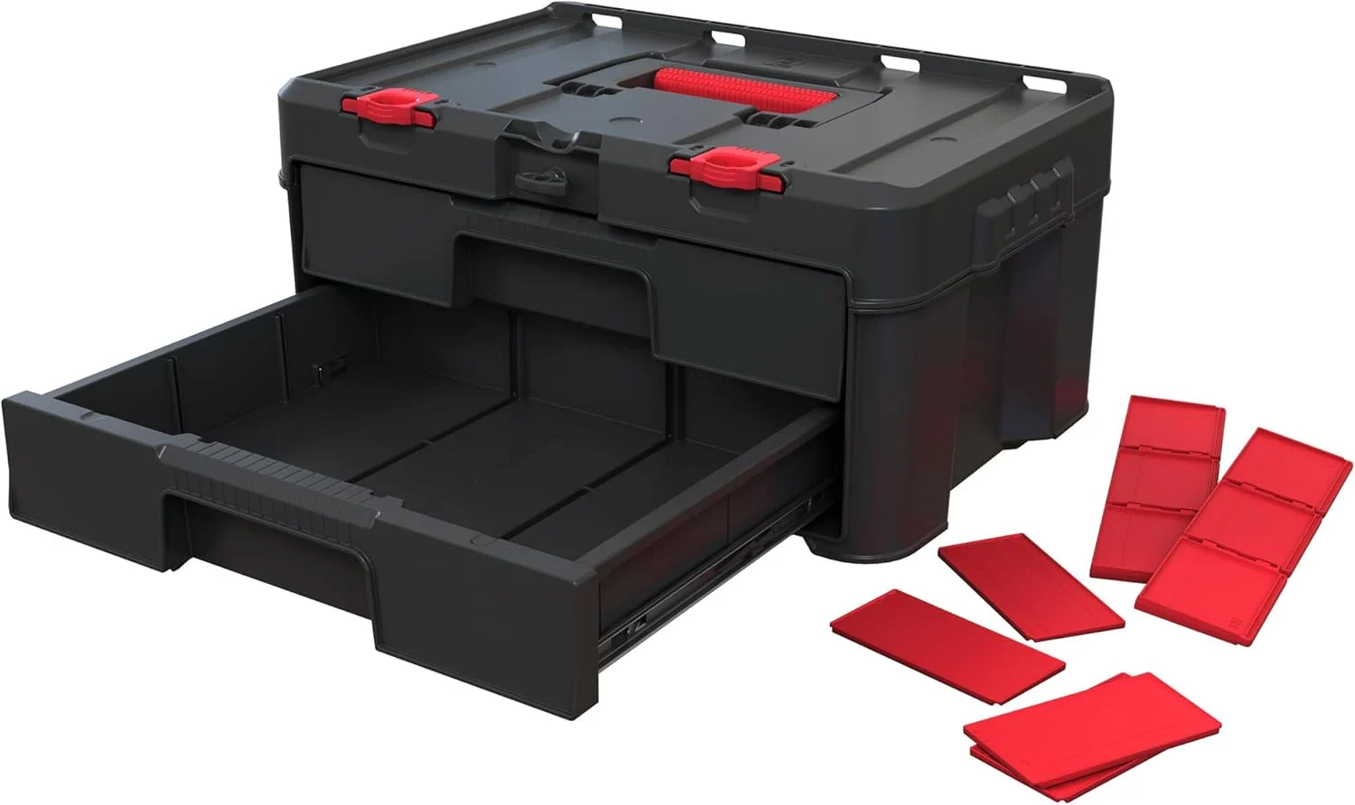 Keter Rolling Tool Box System, 3 Piece, Black/Red – 3 Piece Resin Modular Toolbox System