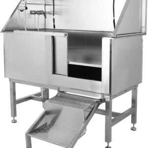 50″ Dog Wash Bathtub, Pet Wash Station, Professional Stainless Steel Dog Grooming Tub with Ramp, Faucet, Sprayer, Drain Kit, Right Door