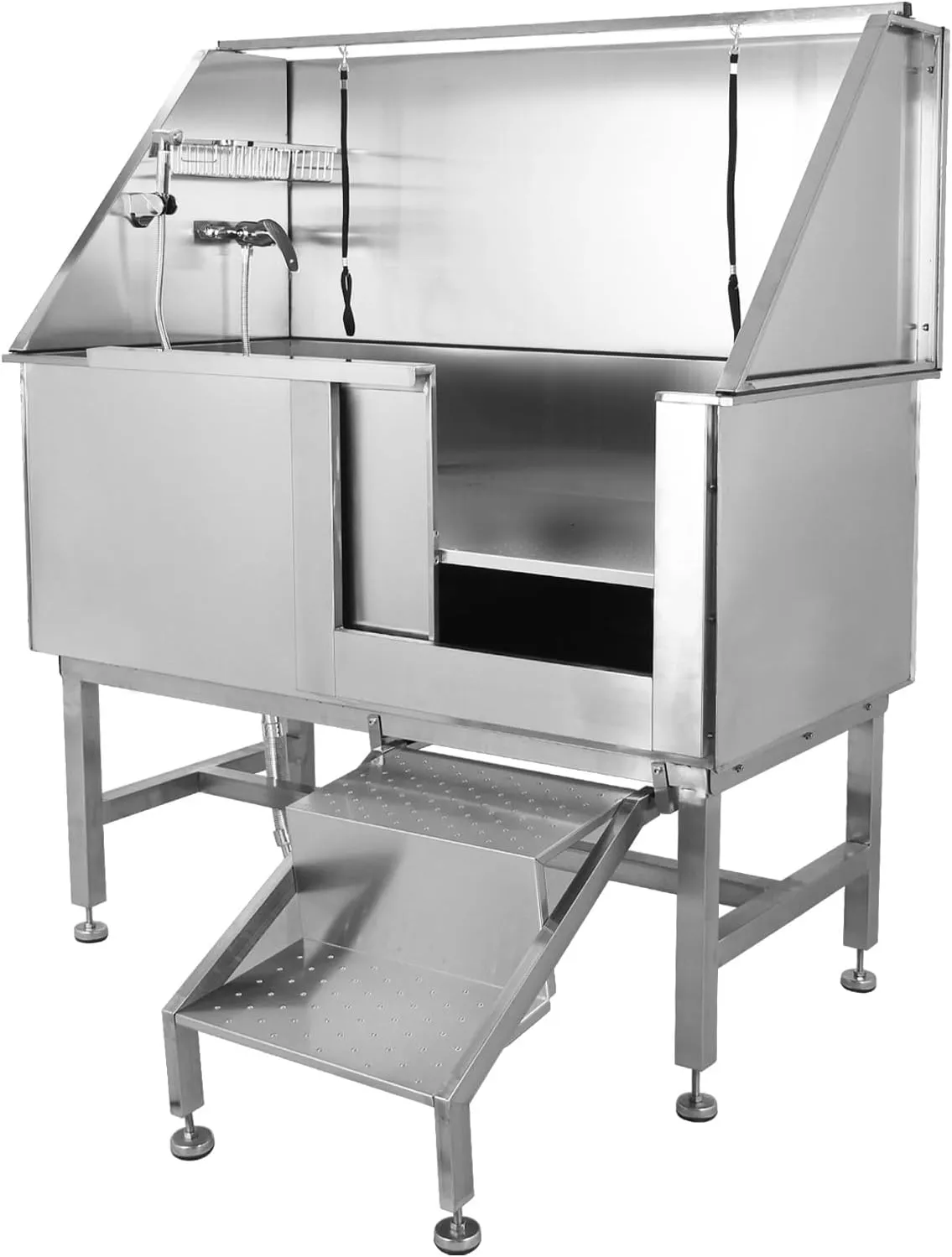 50″ Dog Wash Bathtub, Pet Wash Station, Professional Stainless Steel Dog Grooming Tub with Ramp, Faucet, Sprayer, Drain Kit, Right Door