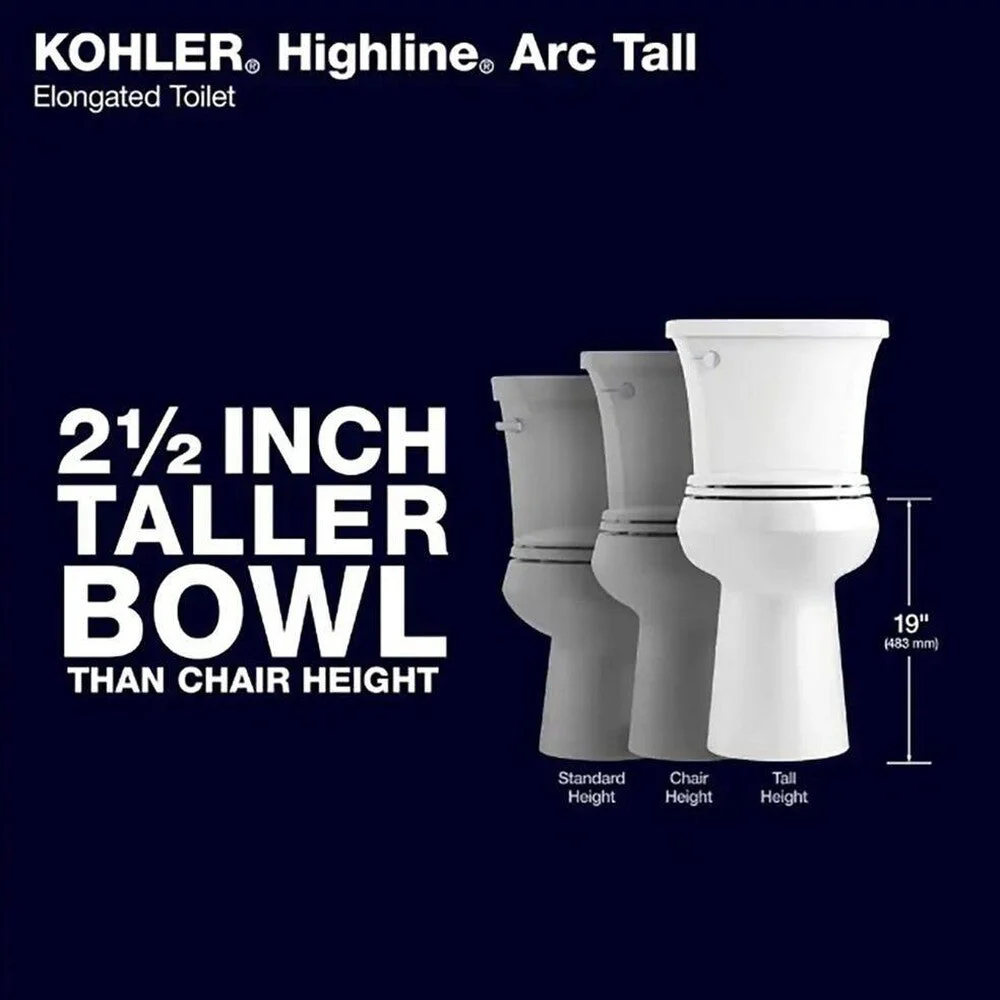 KOHLER Highline Arc Extra Tall 2-Piece Elongated Toilet, White, 1.28 GPF – 78305-0
