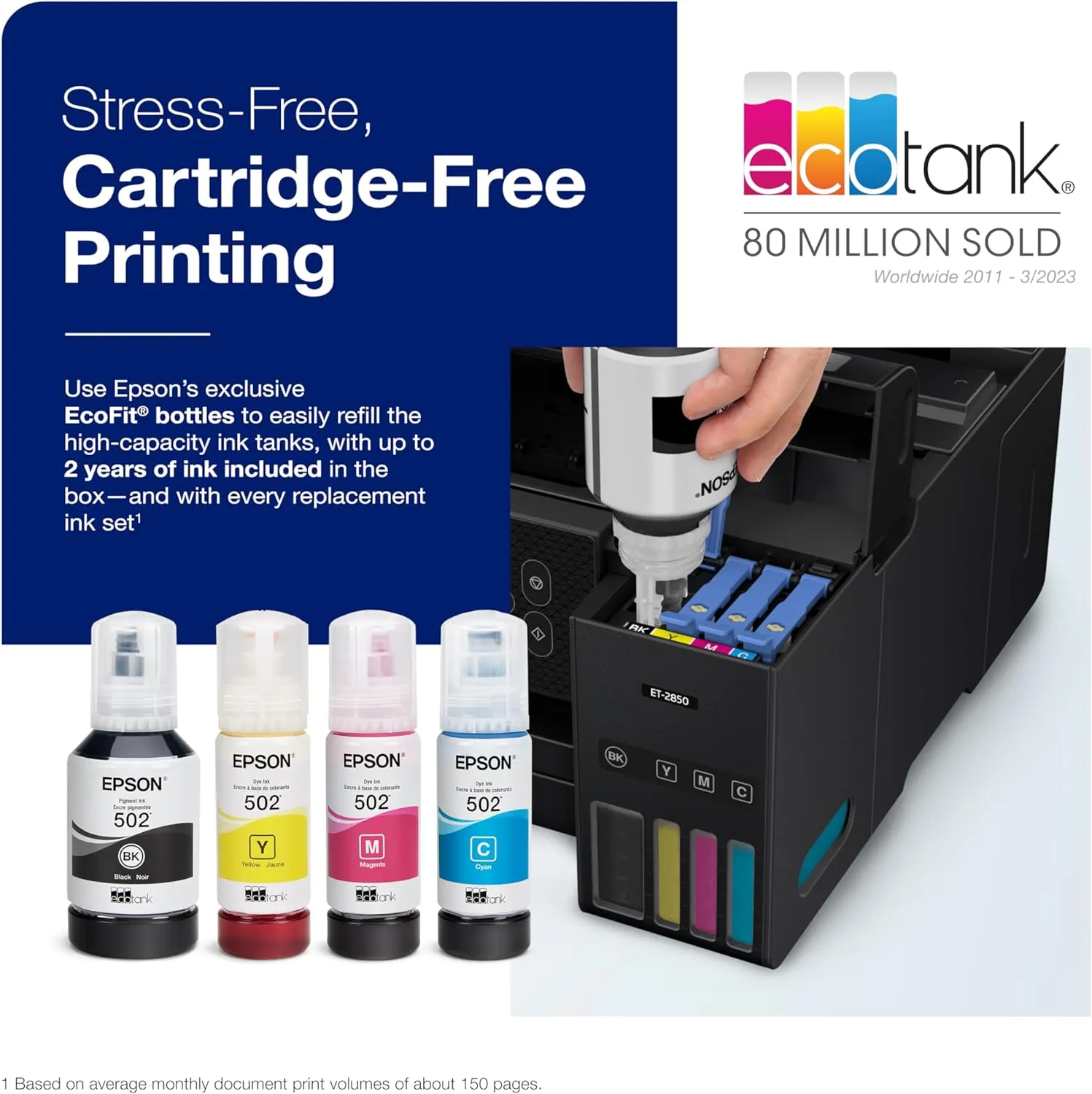 Wireless All-in-One Inkjet Printer, White Cartridge-Free, Scanner, Copier, Fax, ADF, Ethernet, Home Office