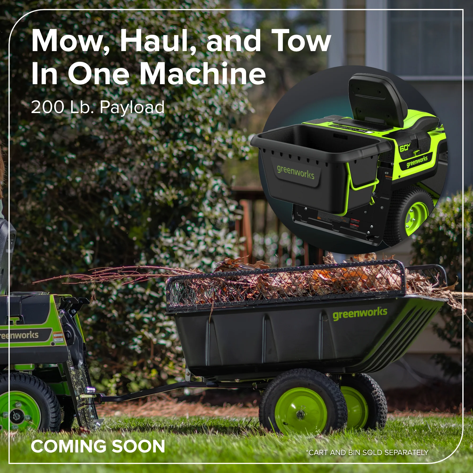 80V Compact Cordless Riding Lawn Mower with Four Batteries and Turbo Wall Charger