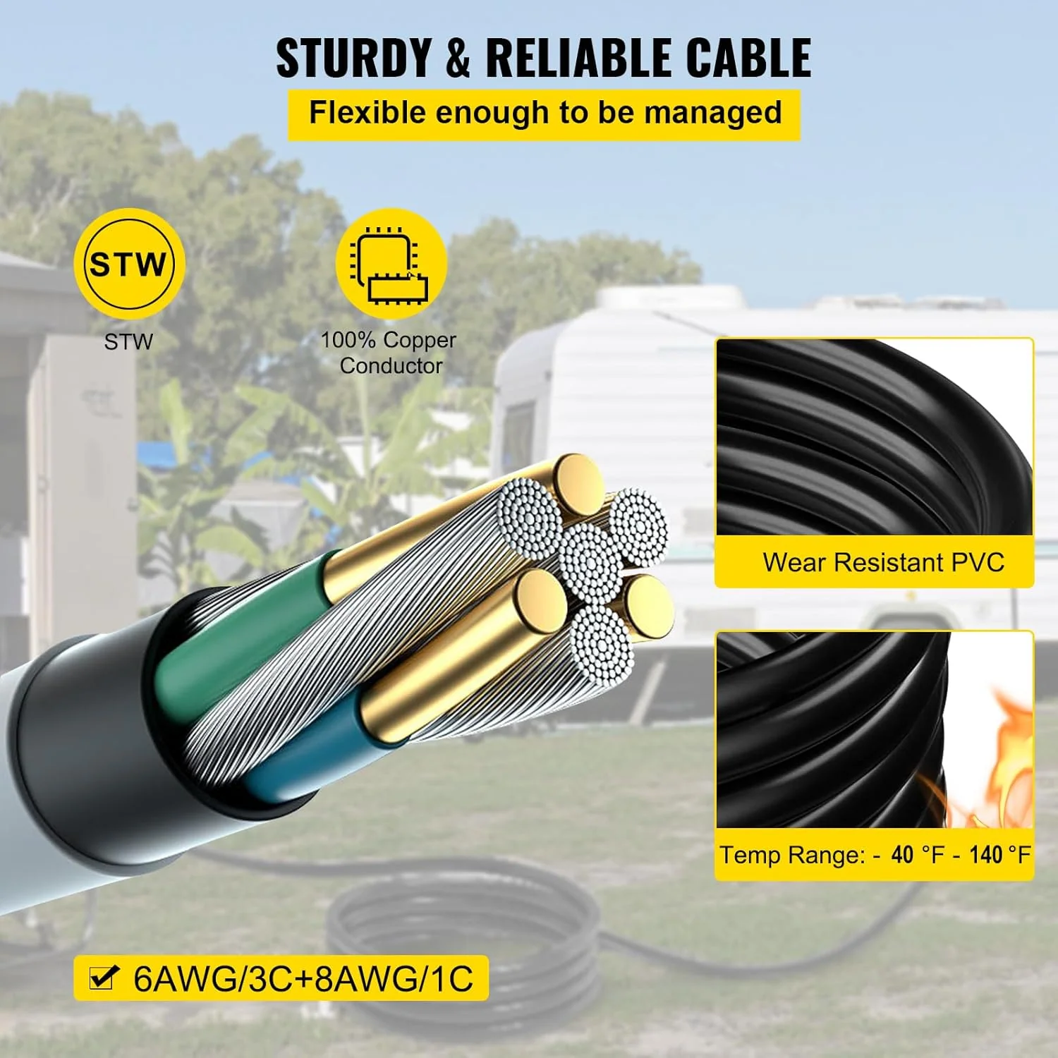 VEVOR Generator Extension Cord 50 ft 50 Amp STW 125V 250V 12500W N14-50P SS2-50R CS6364 – 45446 + 45505