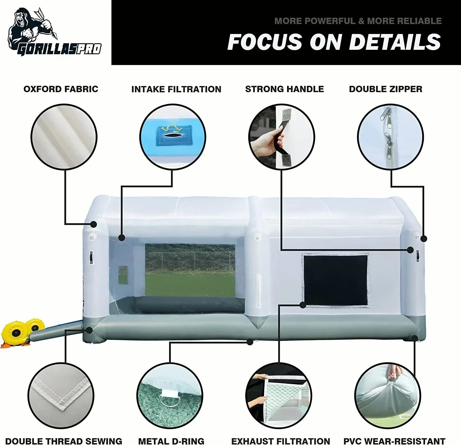 GORILLASPRO Portable Inflatable Paint Booth 13 x 10 x 8 Ft With 750W Blower