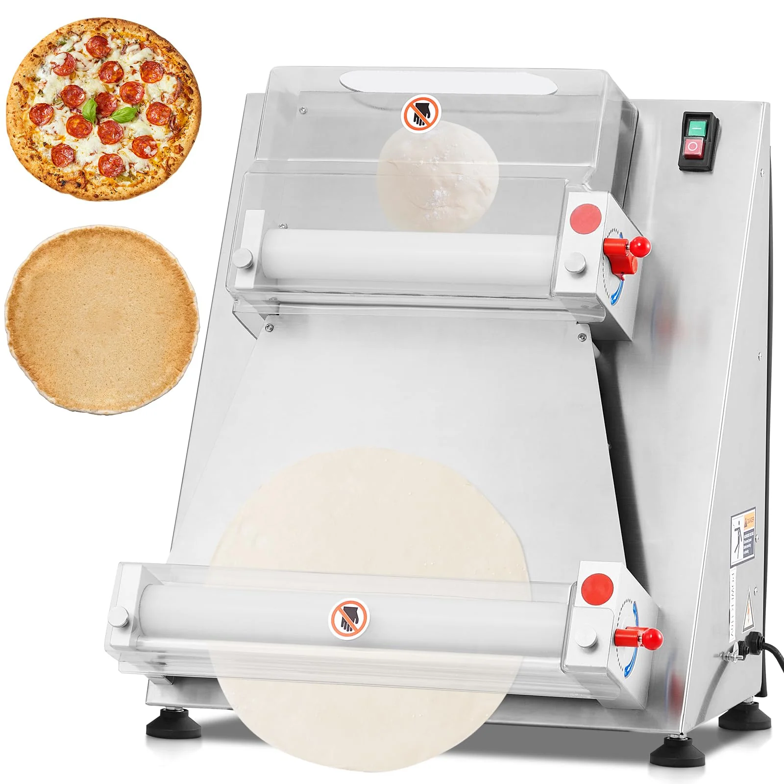 Commercial Pizza Dough Roller Sheeter, Max 16″, Automatic 370W Electric Pizza Dough Roller, Stainless Steel, Suitable for Noodle, Pizza Bread and Pasta Maker Equipment