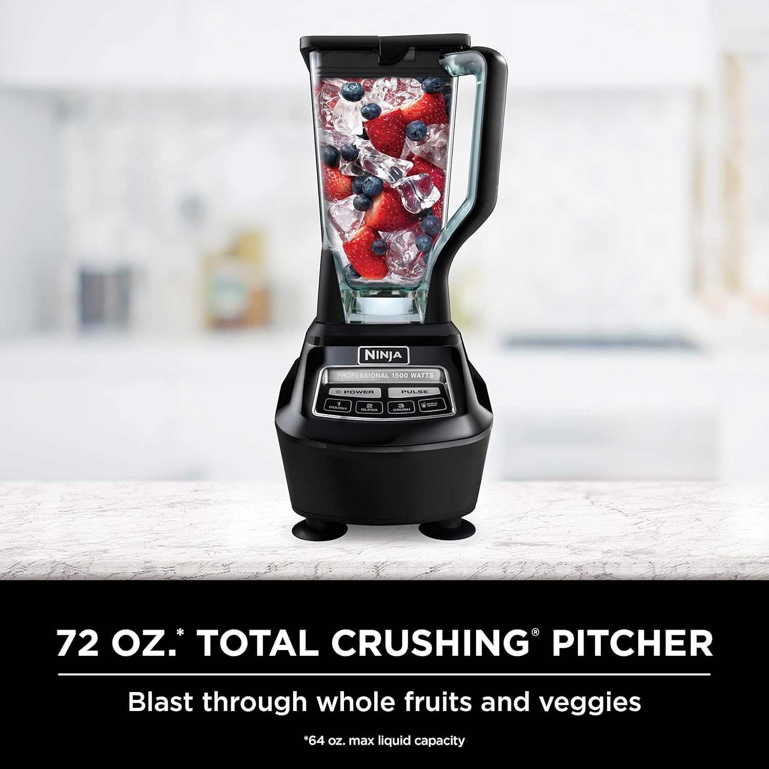 1500W Blender & Processor, 72oz Pitcher, 64oz Bowl, 16oz To Go Cups, Black