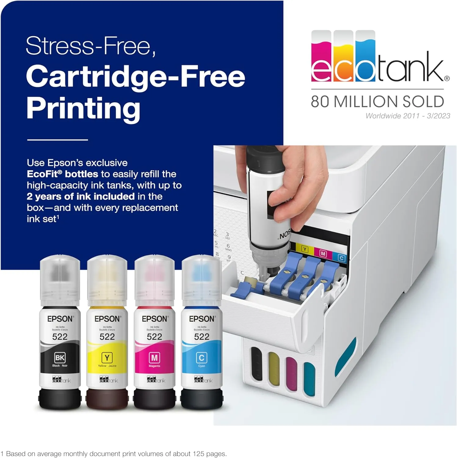 Wireless All-in-One Inkjet Printer, White Cartridge-Free, Scanner, Copier, Fax, ADF, Ethernet, Home Office