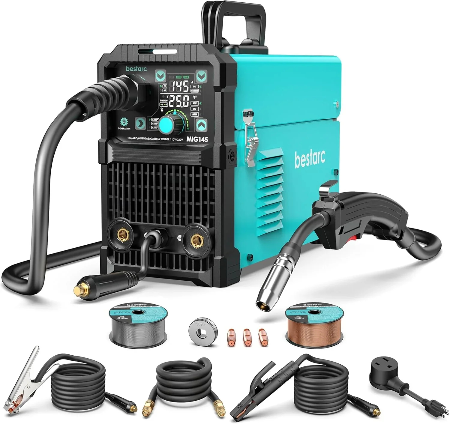 bestarc 145A 3-in-1 MIG Welder, 110V/220V – MIG145-9GEN-110/220V, MIG145-1122