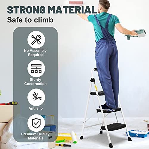 SocTone 3 Step Folding Step Ladder With Handle – 500 lb Capacity