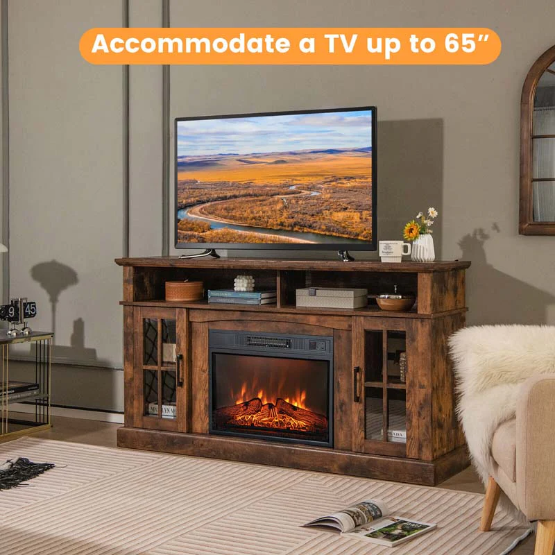 58″ TV Console with 23″ Fireplace Insert, Fireplace TV Stand for TVs up to 65 Inches, 1400W Electric Fireplace Heater