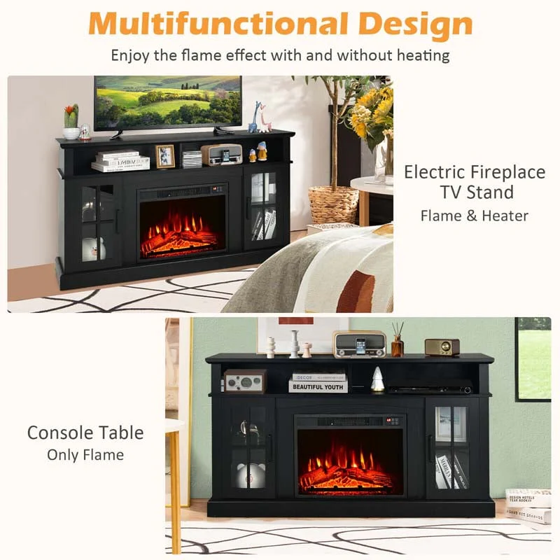 58″ TV Console with 23″ Fireplace Insert, Fireplace TV Stand for TVs up to 65 Inches, 1400W Electric Fireplace Heater
