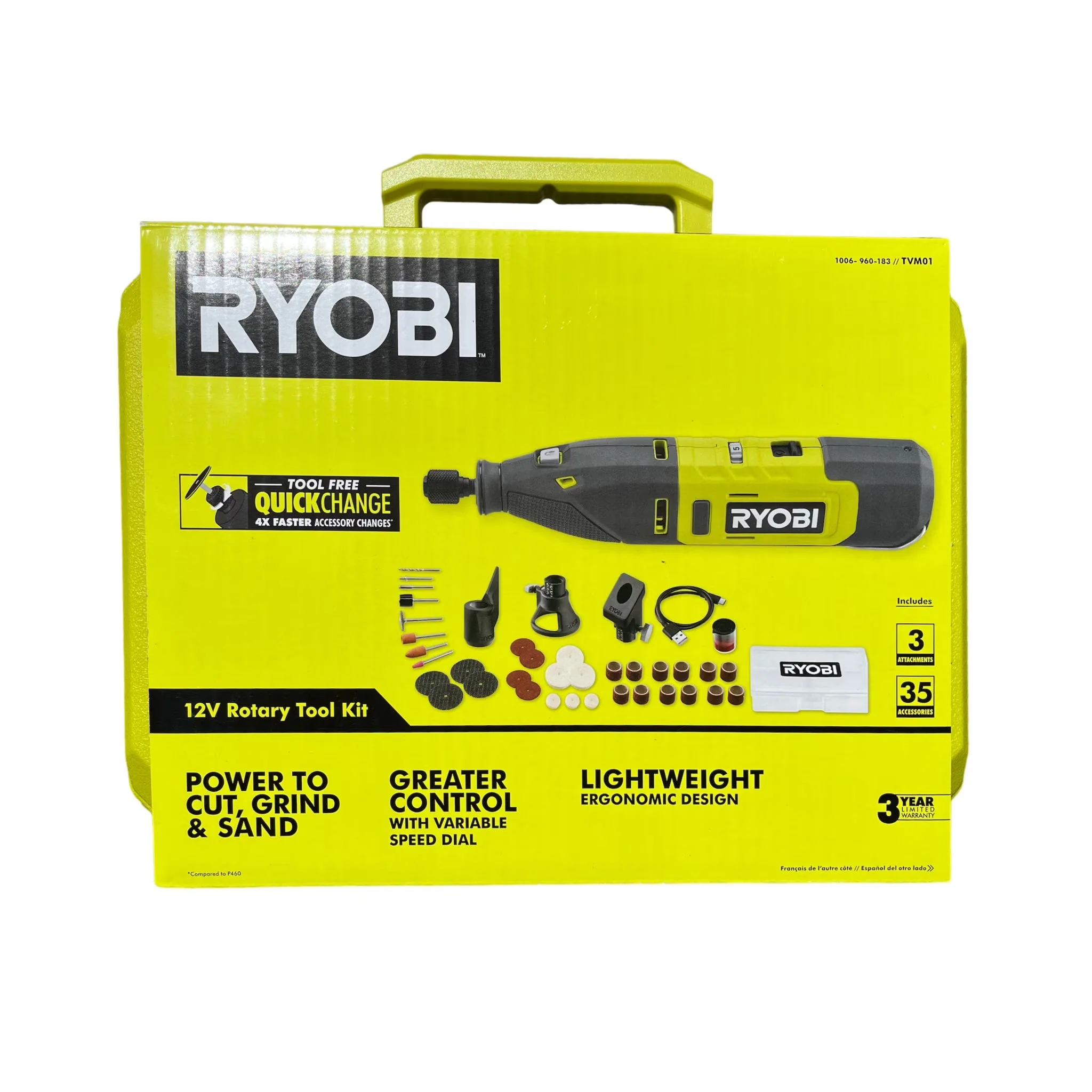 RYOBI 12V Cordless Rotary Tool Kit – 35 Accessories, 3 Attachments