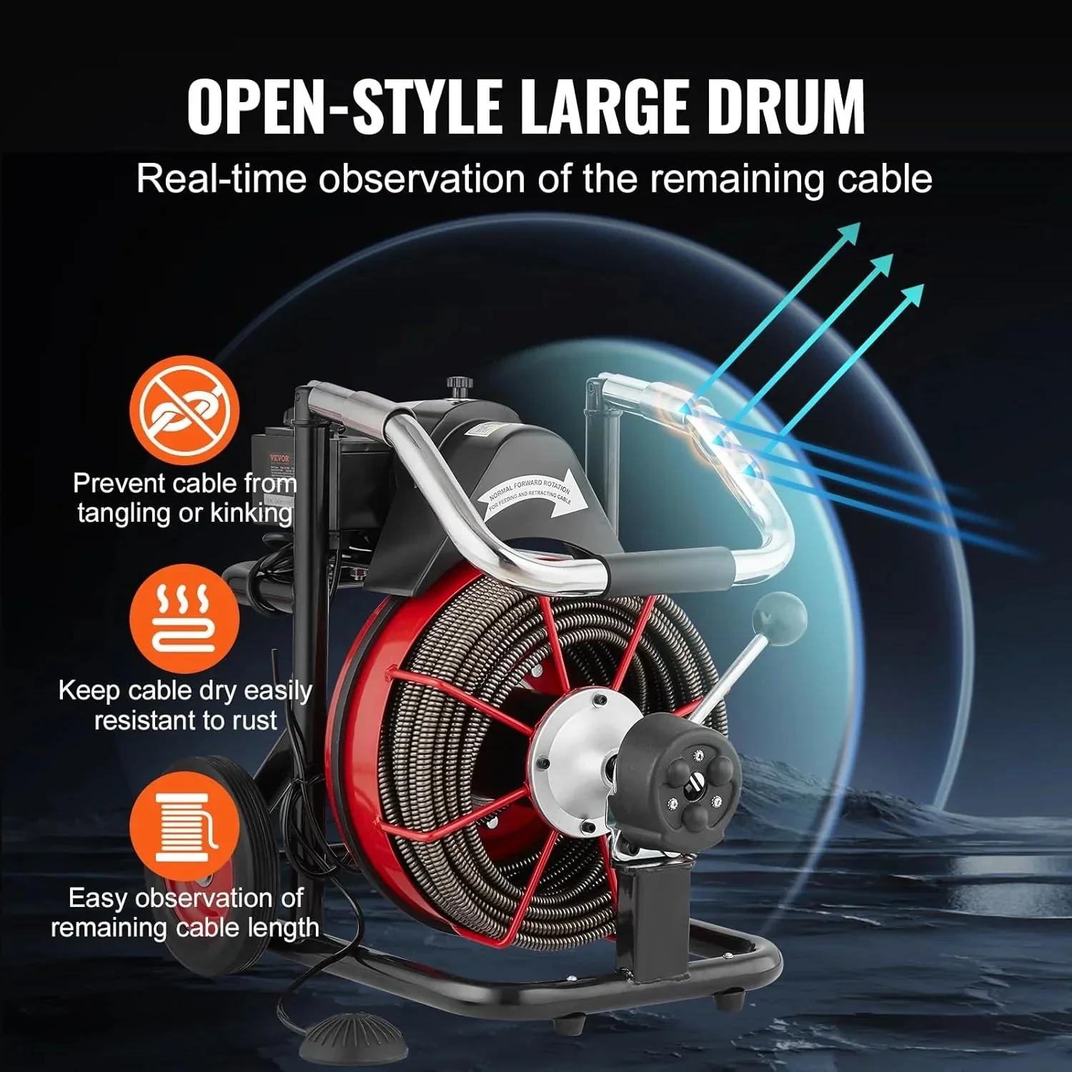 VEVOR Drain Cleaner Machine 100FT x 1/2 Inch, 550W, Red + Black – Drain Cleaner Machine 100 FT x 1/2 Inch