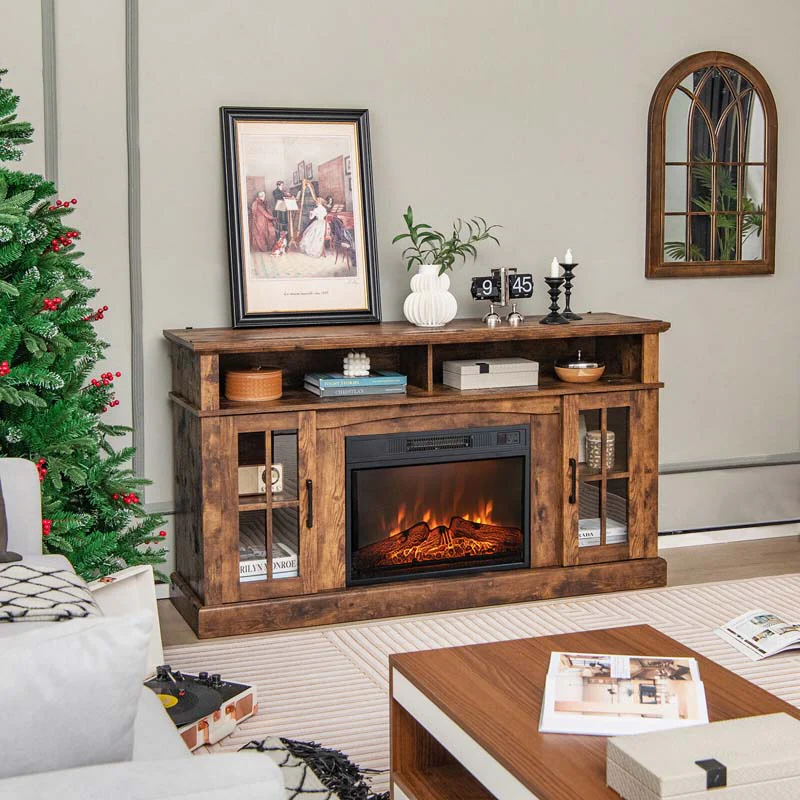 58″ TV Console with 23″ Fireplace Insert, Fireplace TV Stand for TVs up to 65 Inches, 1400W Electric Fireplace Heater