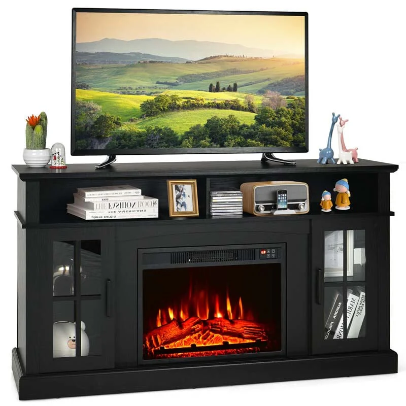 58″ TV Console with 23″ Fireplace Insert, Fireplace TV Stand for TVs up to 65 Inches, 1400W Electric Fireplace Heater