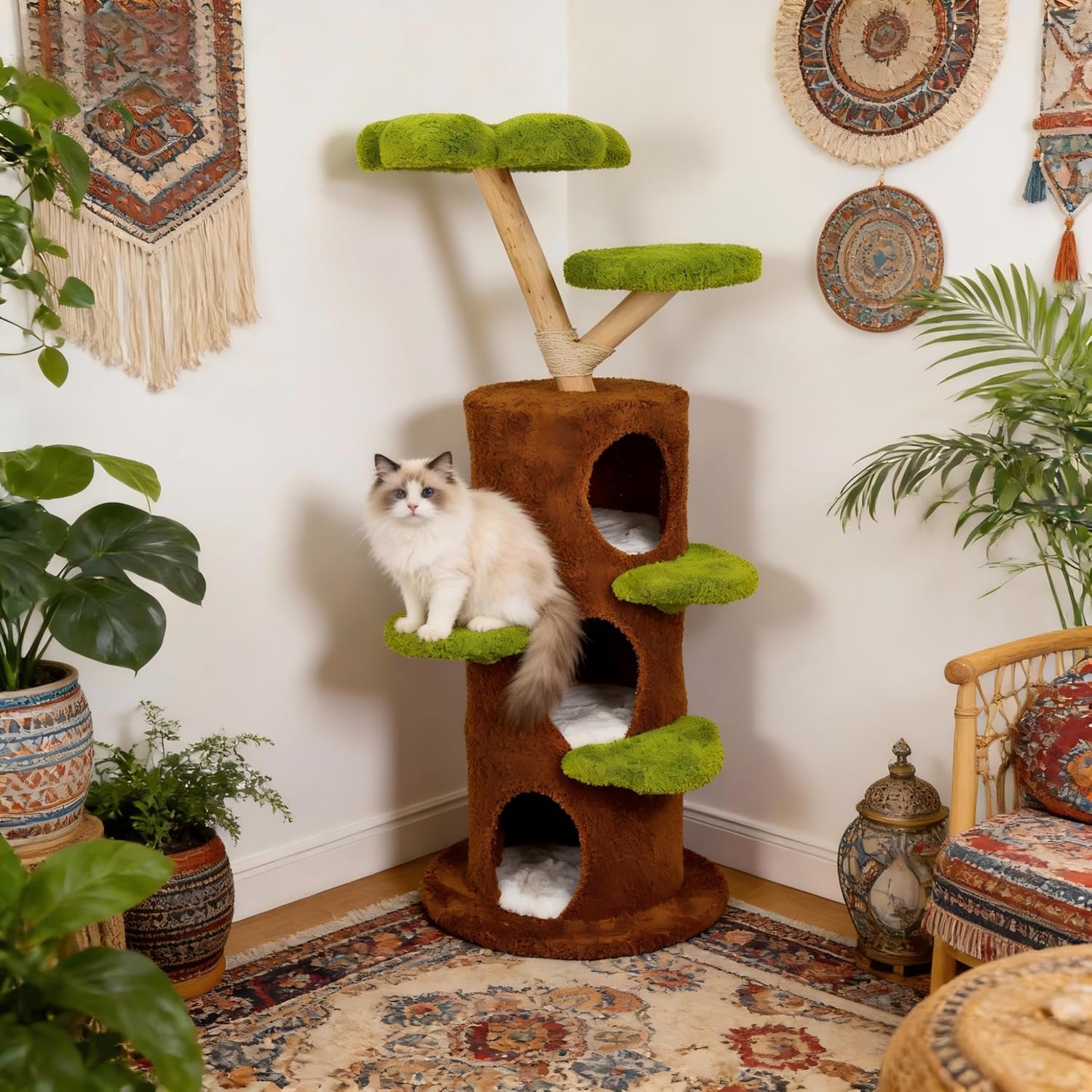 Wisfor Modern Cat Tree Tower: 58Inch Tall Cats Tree for Large Cats with Multi Condos – Indoor Wooden Kitty Tree House Sturdy with Scratching Post