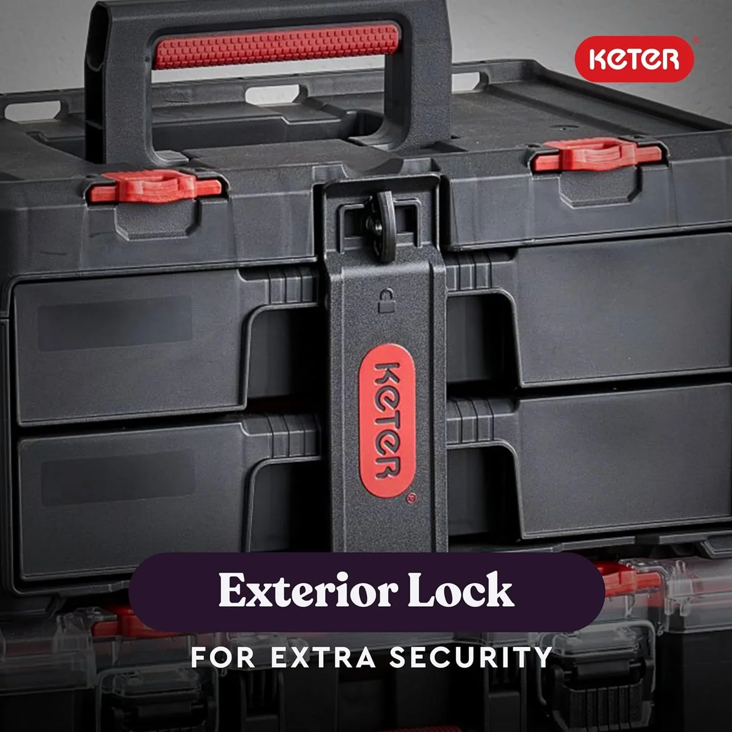 Keter Rolling Tool Box System, 3 Piece, Black/Red – 3 Piece Resin Modular Toolbox System
