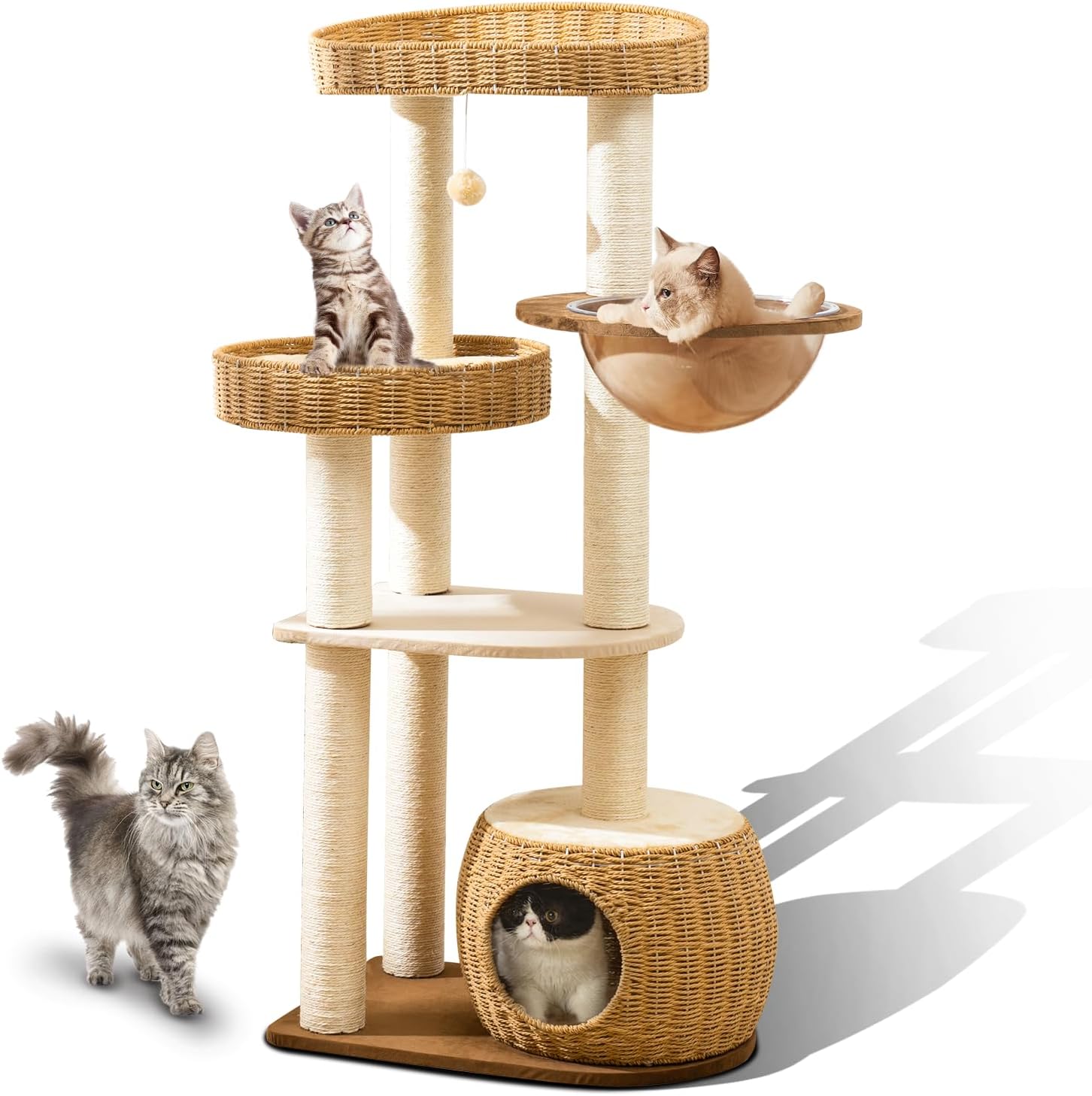 Modern Cat Tree for Large Cats, 51” Multi-Level Cat Tower for Indoor Cats, Sturdy Design with 8 Sisal Scratching Posts 4 Cat Condos/Perches, Ideal for Multi-Cat Households & Easy Assembly