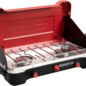 Mountain Series Everest 2X – High Output Two-Burner Camp Stove – Lid Doubles as Windscreen – Portable Cooking Stove – For Outdoor Cooking – 20,000 BTU Burners – 215 Sq In Cooking Area