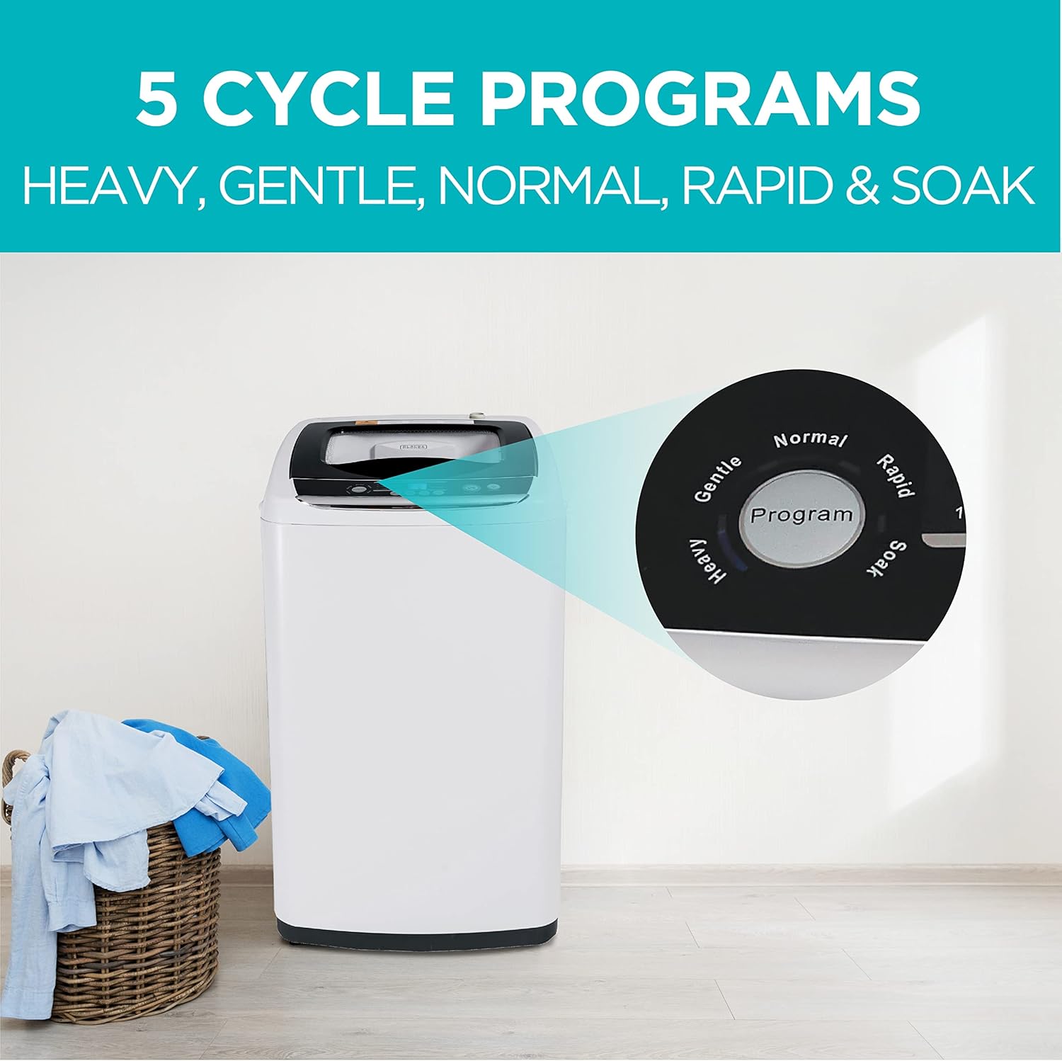 0.9 Cu. Ft. Portable Washing Machine – 5 Wash Cycles