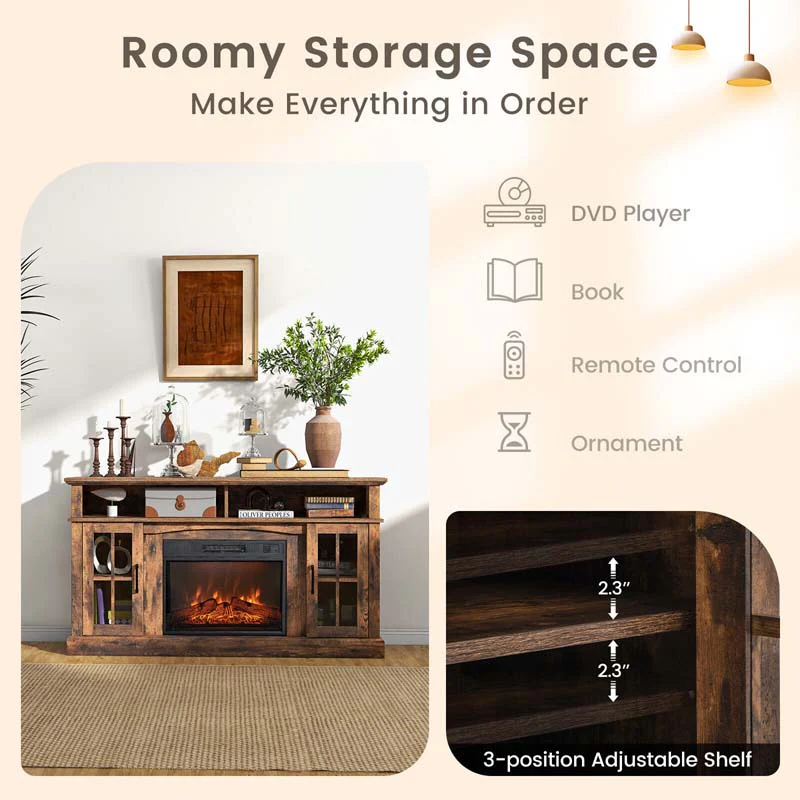 58″ TV Console with 23″ Fireplace Insert, Fireplace TV Stand for TVs up to 65 Inches, 1400W Electric Fireplace Heater