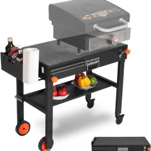 Portable Outdoor Grill Table, Folding Grill Cart Solid and Sturdy, Blackstone Griddle Stand Large Space, Blackstone Table with Paper Towel Holder, Grill Stand for Blackstone Griddle, Ninja Grills etc
