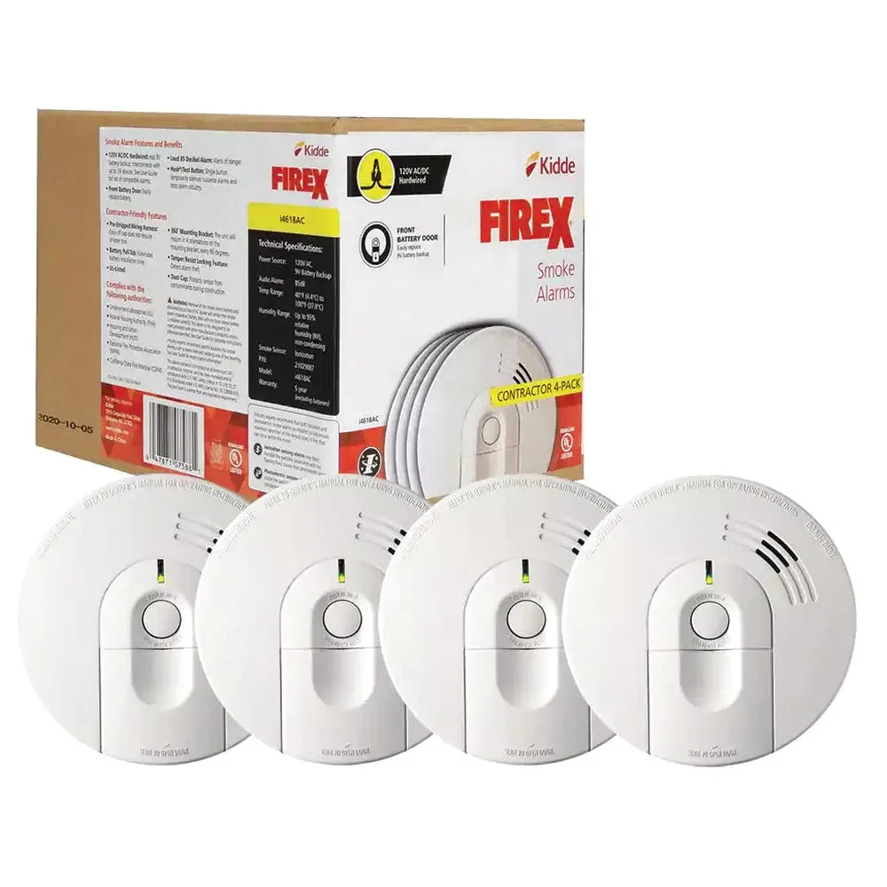 Kidde Firex Hardwired Ionization Smoke Detectors With Battery Backup, 4-Pack – i4618