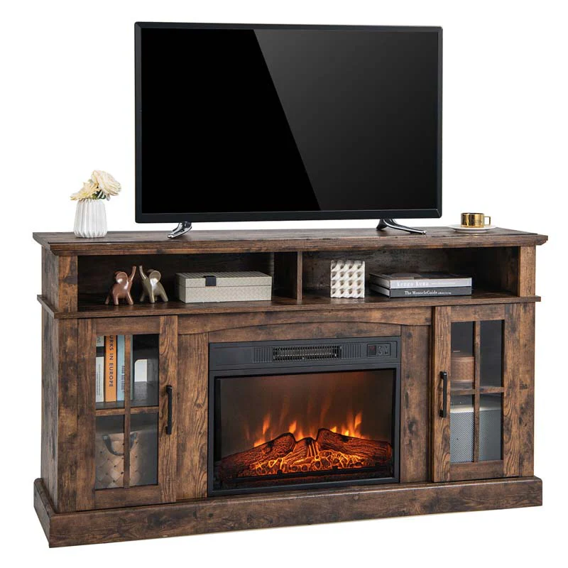 58″ TV Console with 23″ Fireplace Insert, Fireplace TV Stand for TVs up to 65 Inches, 1400W Electric Fireplace Heater