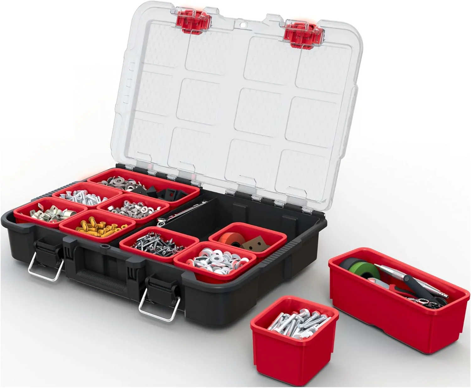 Keter Rolling Tool Box System, 3 Piece, Black/Red – 3 Piece Resin Modular Toolbox System