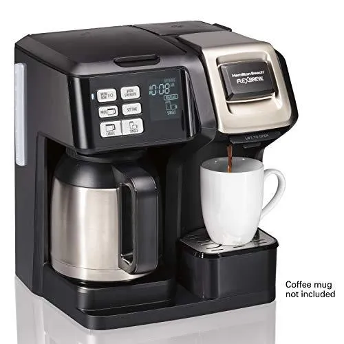 Thermal Coffee Maker, Single Serve & Full Pot, Compatible with Pods or Grounds, Programmable, Black and Stainless ()