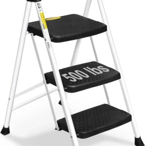 SocTone 3 Step Folding Step Ladder With Handle – 500 lb Capacity