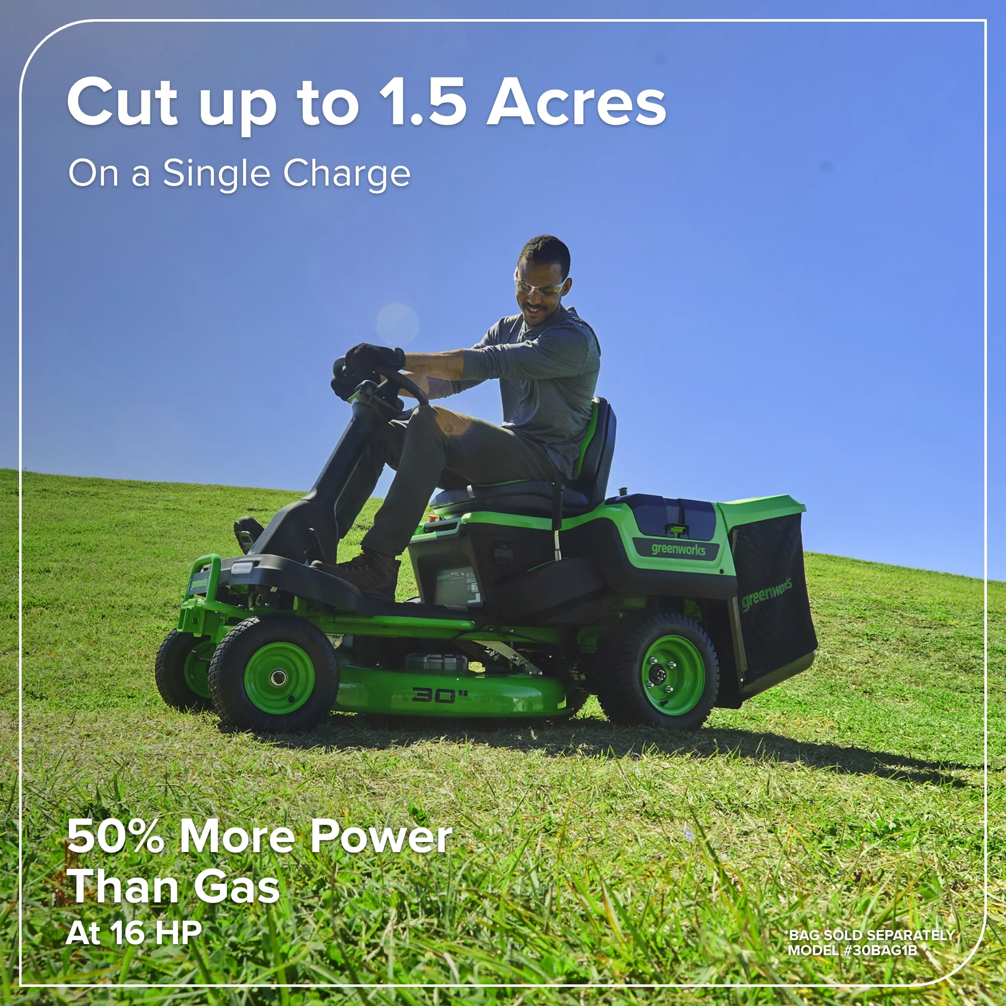 80V Compact Cordless Riding Lawn Mower with Four Batteries and Turbo Wall Charger